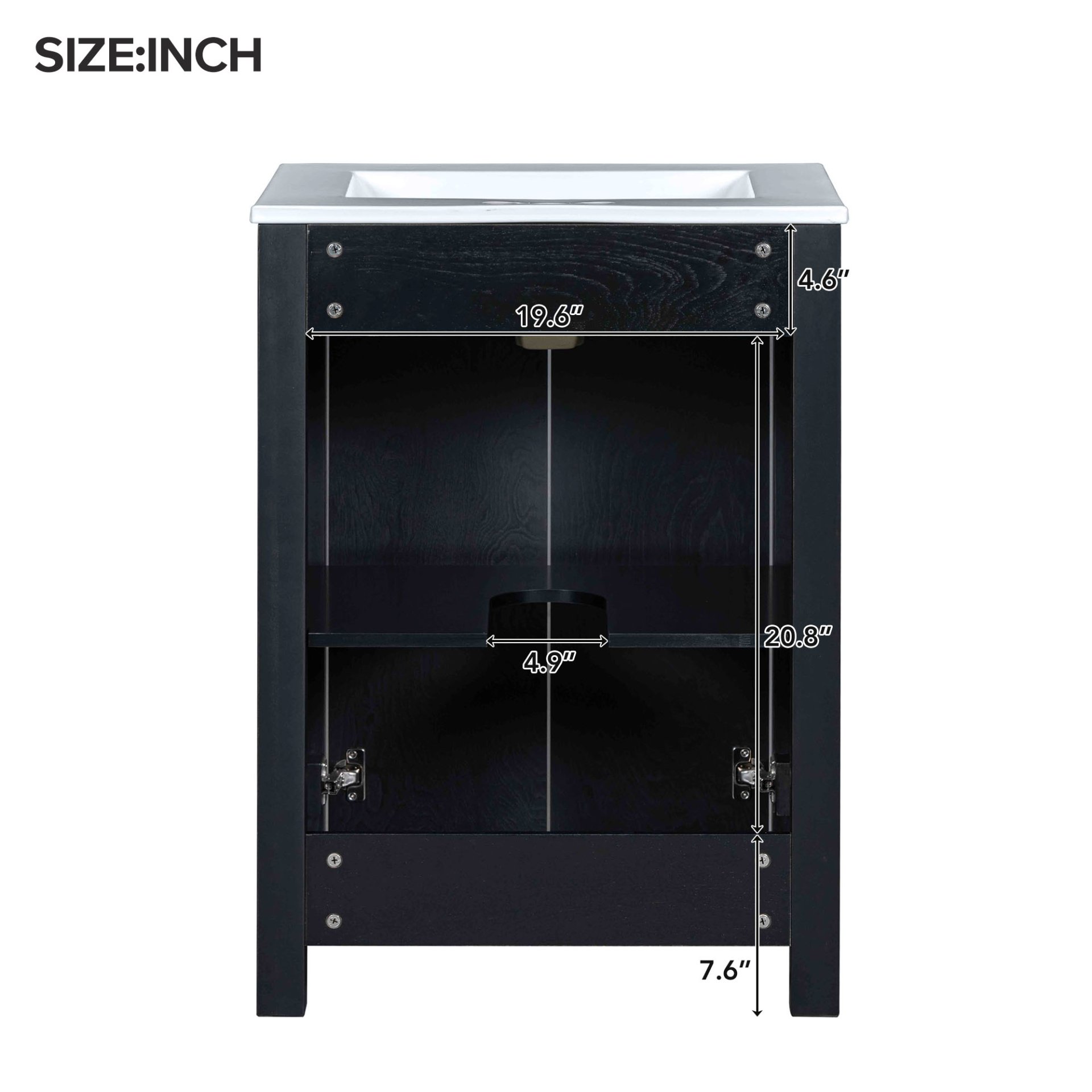 Vintage Style Small Bathroom Vanity Combo With Ceramic Sink, 2 Soft-Close Doors - Espresso - Image 10