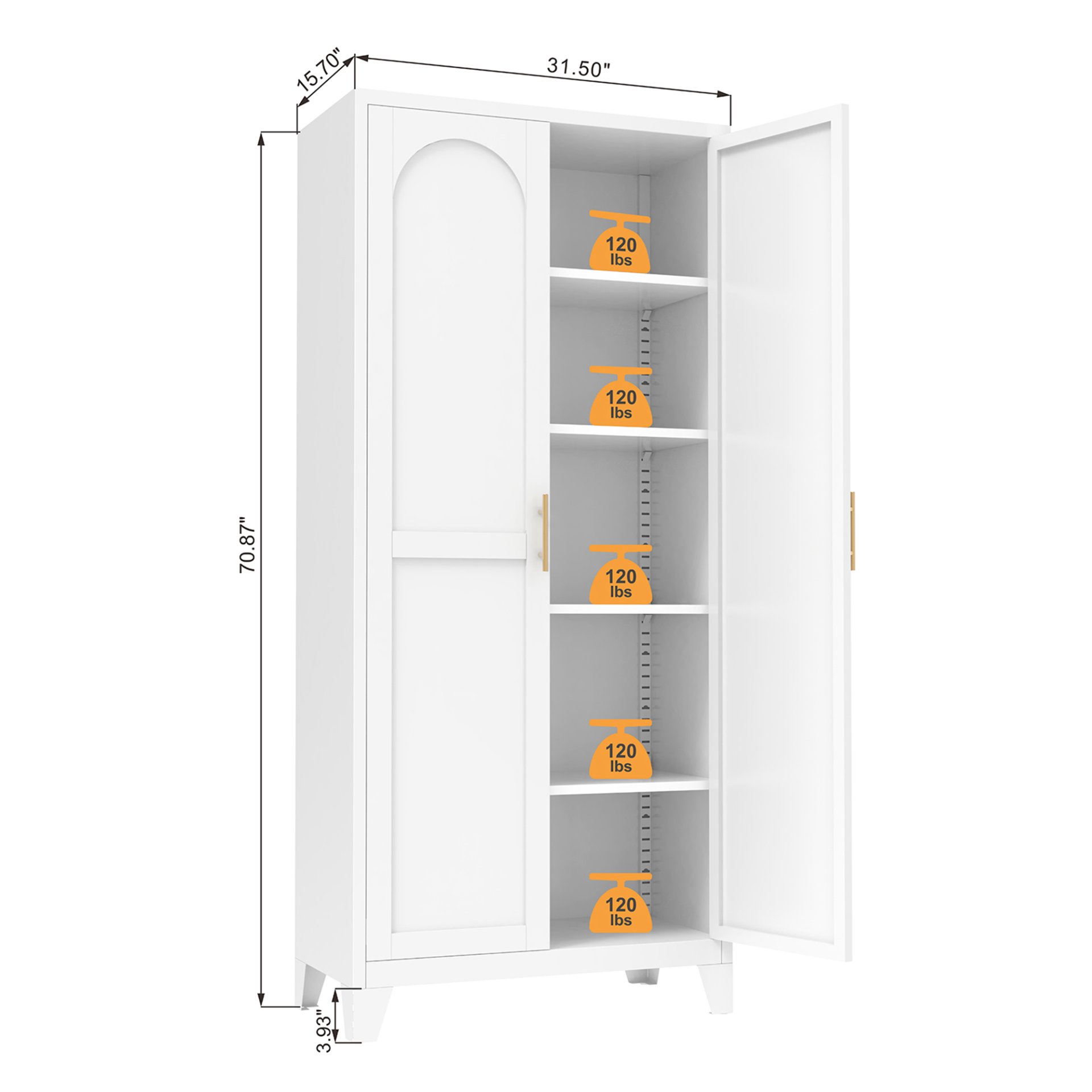 2 Shapely Doors Cabinet, Metal Storage Cabinet With Doors And Adjustable Shelves, For Bedroom, Living Room, Kitchen - White - Image 3
