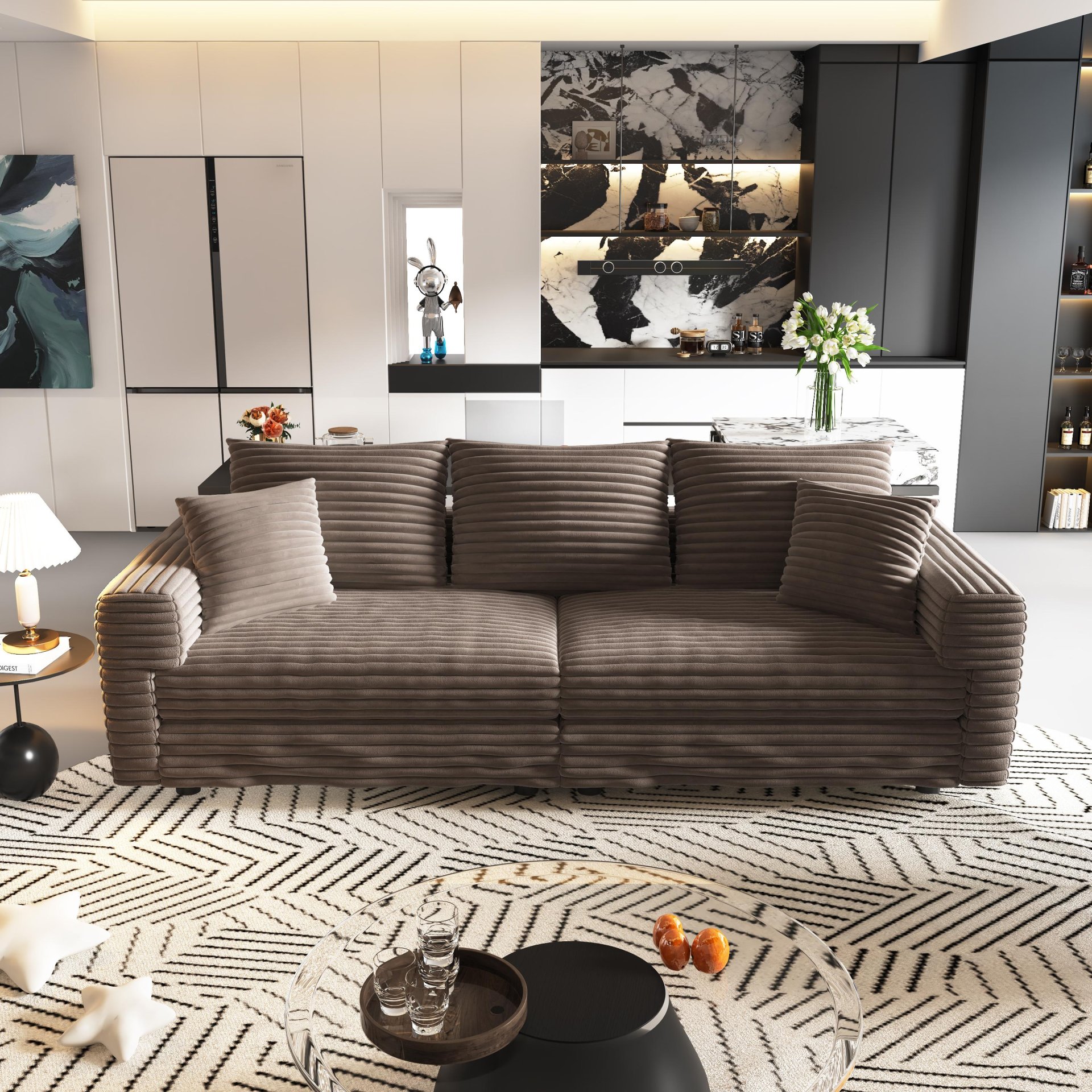 3 Seat Sofa, Convertible Deep Seat Sofa Lounge Chair For Living Room - Camel - Image 7