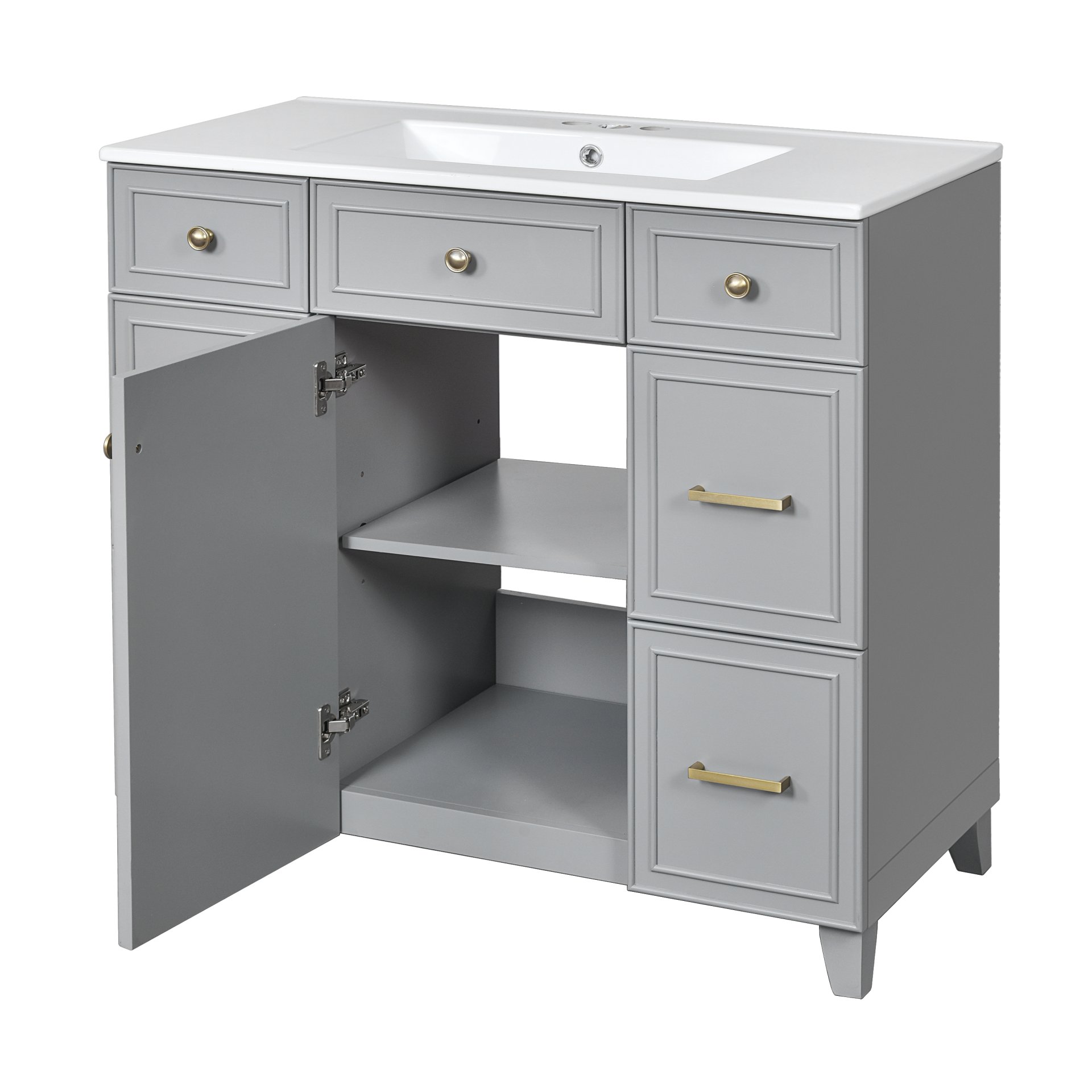 Bathroom Vanity With Sink, Soft Close Doors, Adjustable Shelves, 36" - Gray - Image 12