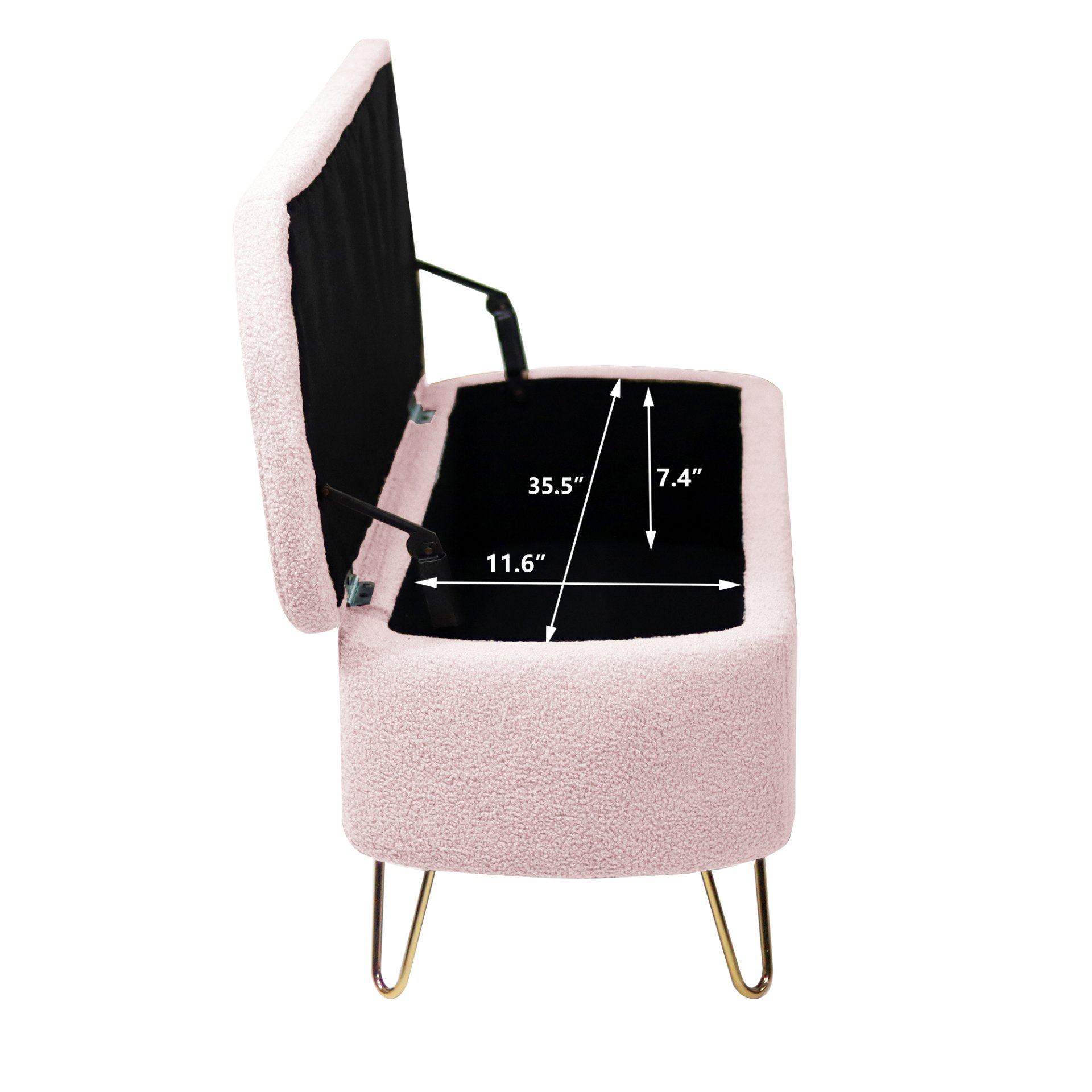 Storage Ottoman Bench For End Of Bed Gold Legs, Modern Gray Faux Fur Entryway Bench Upholstered Padded With Storage For Living Room Bedroom - Pink - Image 8