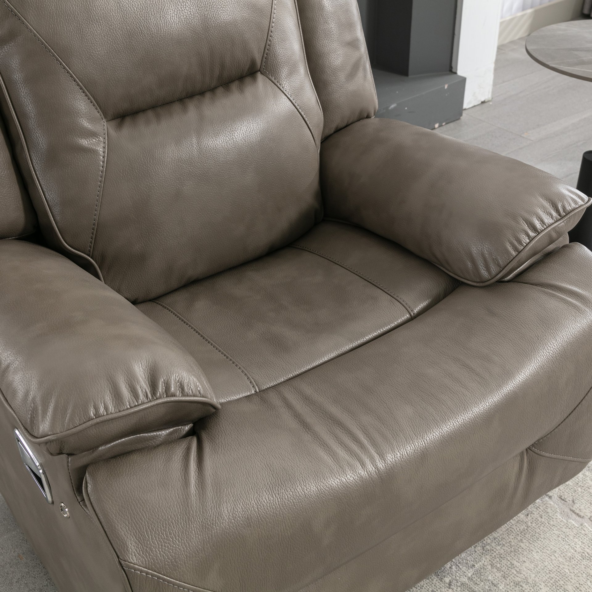 3 Seater Home Theater Recliner Manual Recliner Chair With A Led Light Strip Two Built-In Cup Holders For Living Room - Gray - Image 24