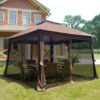 Outdoor 11X 11Ft Pop Up Gazebo Canopy With Removable Zipper Netting, 2 Tier Soft Top Event Tent, Suitable For Patio Backyard Garden Camping Area With 4 Sandbags - Brown - Image 4