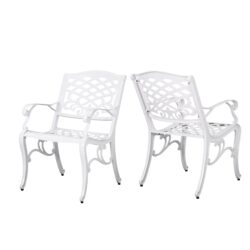 Unravel - Outdoor Arm Chair With Scroll Design And Floral Accents (Set of 2) - White