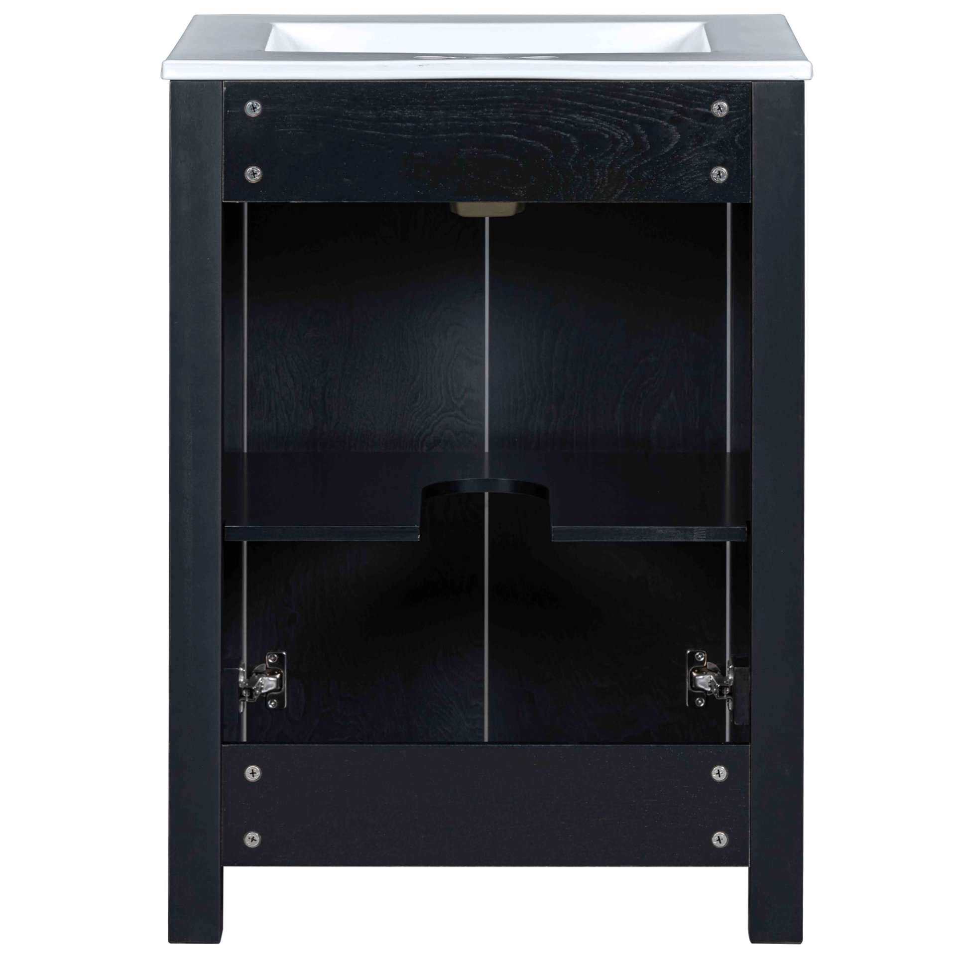 Vintage Style Small Bathroom Vanity Combo With Ceramic Sink, 2 Soft-Close Doors - Espresso - Image 17