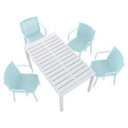 4 Stackable Armchair Matched With Table - Light Blue