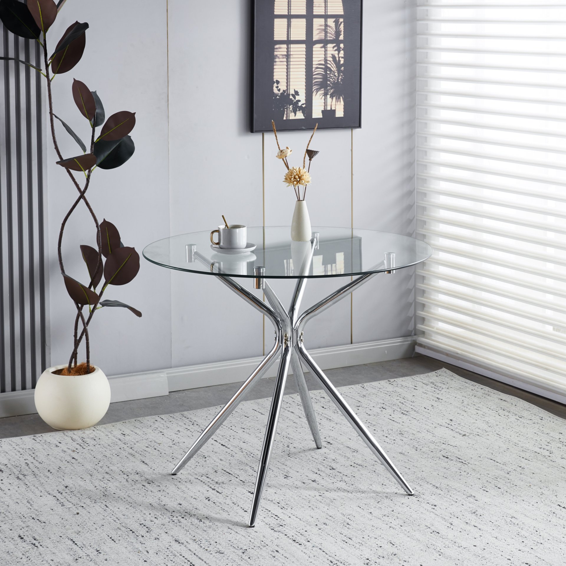 Compact Dining Table With Glass Top - Chrome - Image 2