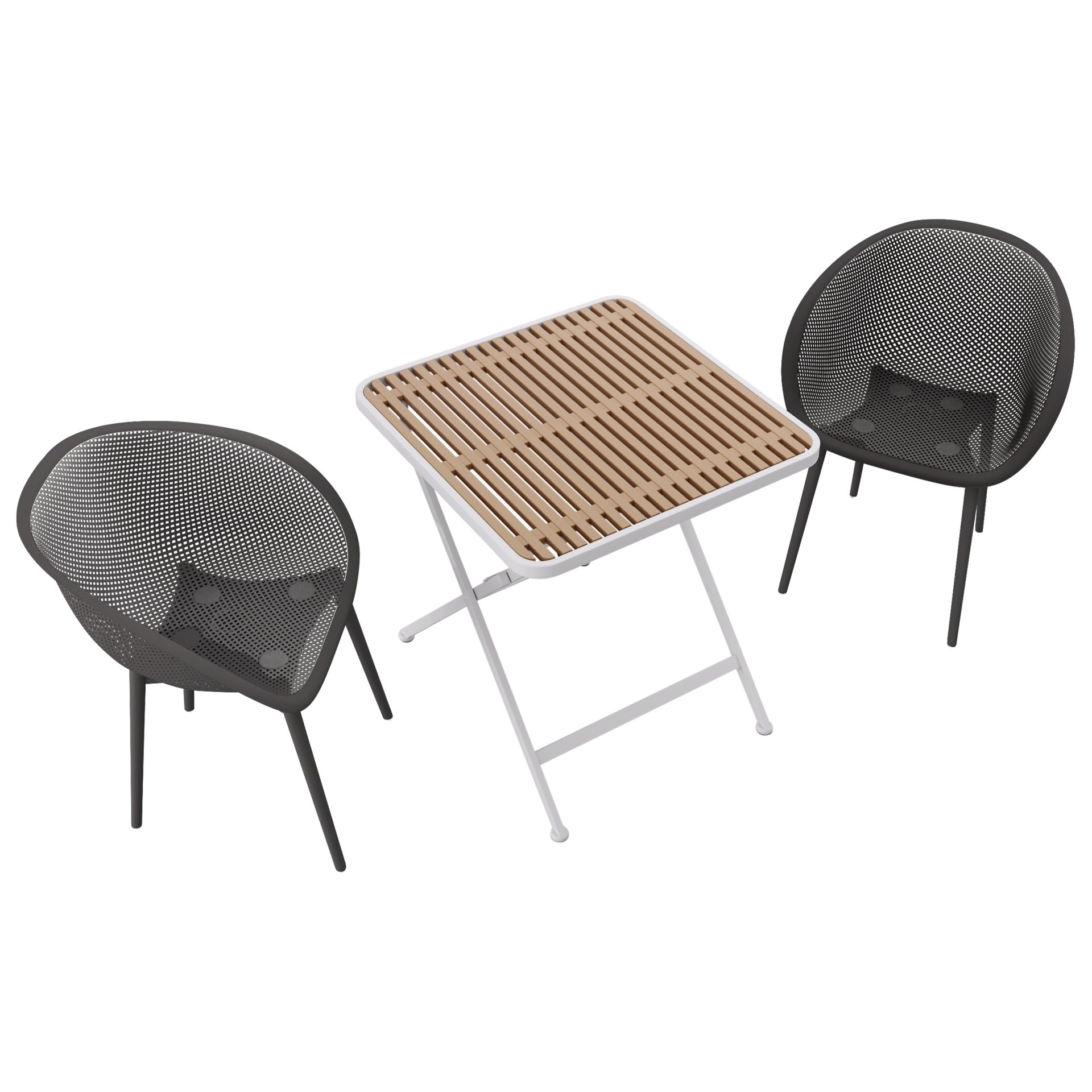 2 Pack Lounge Chair Set With Folding Square Table - Khaki / Warm Grey / White - Image 4