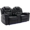 3 Pieces Recliner Sofa Sets Home Theater Seating Manual Recliner Chair With Center Console And Led Light Strip For Living Room - Black - Image 20