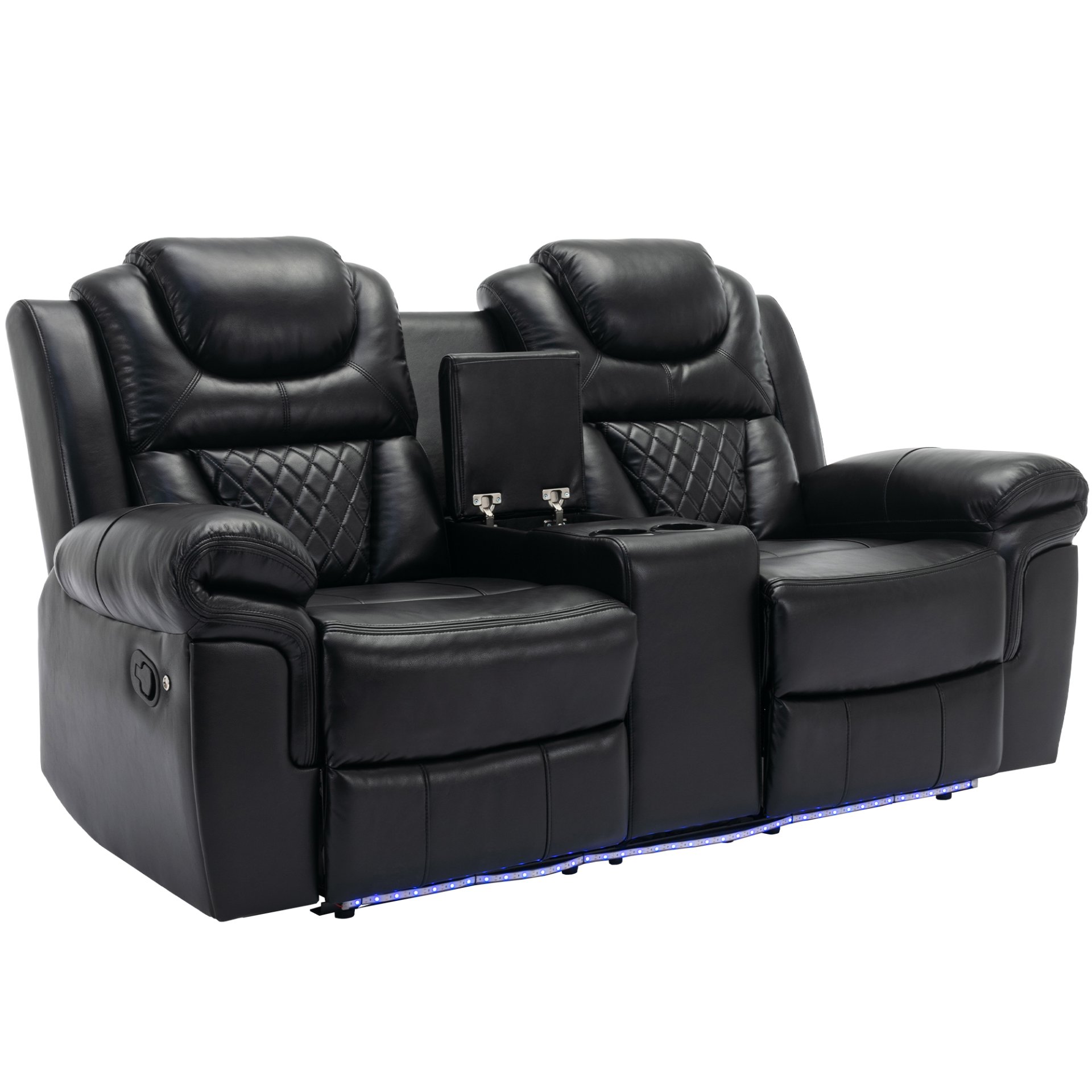 3 Pieces Recliner Sofa Sets Home Theater Seating Manual Recliner Chair With Center Console And Led Light Strip For Living Room - Black - Image 20