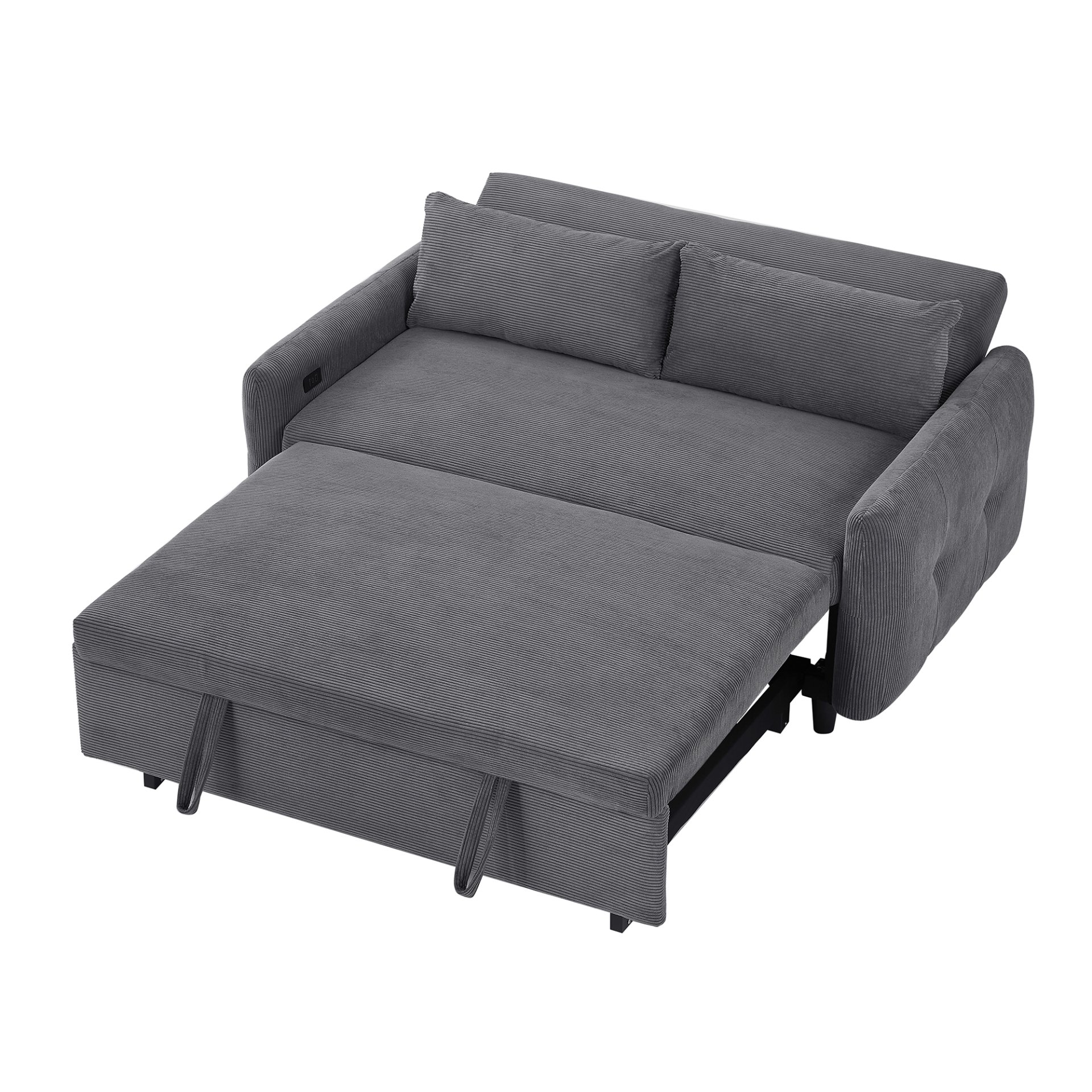 Pull Out Sofa Bed Convertible Couch 2 Seat Loveseat Sofa Modern Sleeper Sofa With 2 Throw Pillows And USB Ports For Living Room - Dark Gray - Image 22