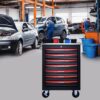7 Drawer Multifunctional Tool Cart With Wheels, Metal Rolling Tool Cart Storage For Garage Workshop Warehouse Repair Shop With Stainless Steel Roof - Black / Red - Image 14