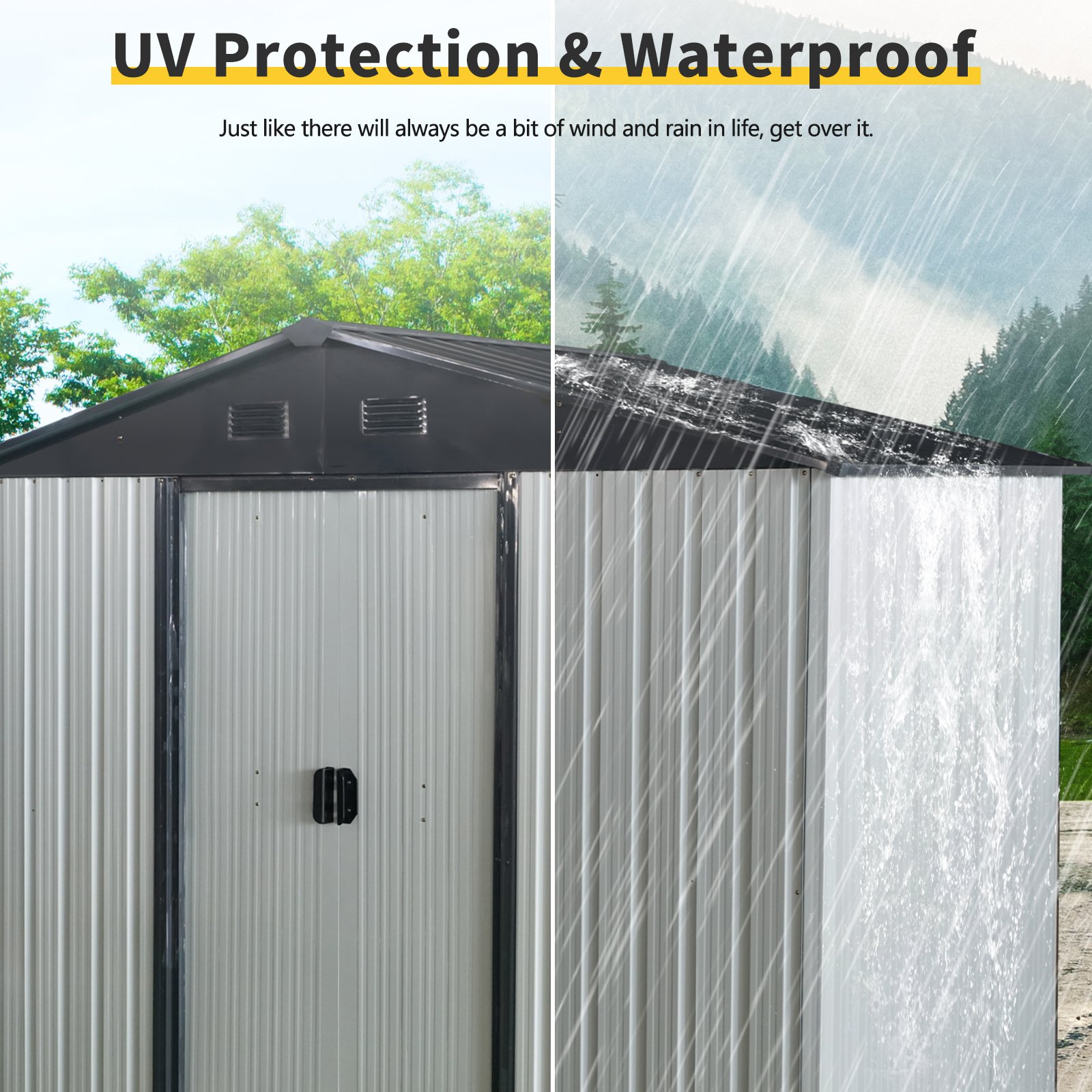 8Ft X 4Ft Outdoor Metal Storage Shed With Sliding Door And Foundation For Backyard, Patio, Lawn - White / Black - Image 7