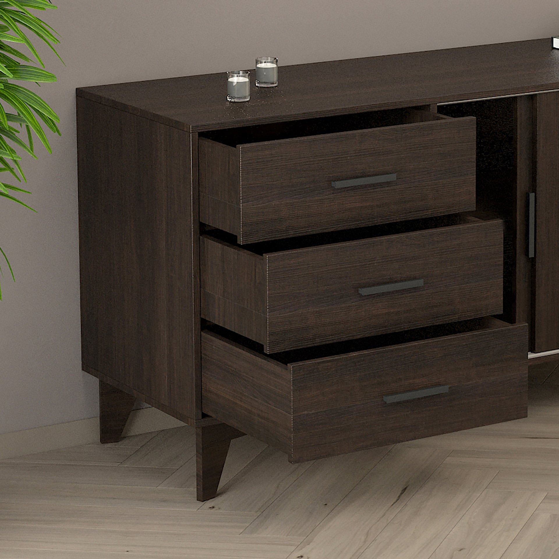 Parker - TV Stand With Sliding Doors And Drawers - Dark Brown - Image 6