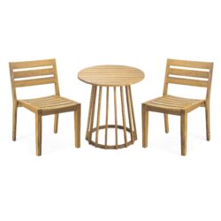 Outdoor 3 Pieces Dining Set, Round Bistro Set - Teak