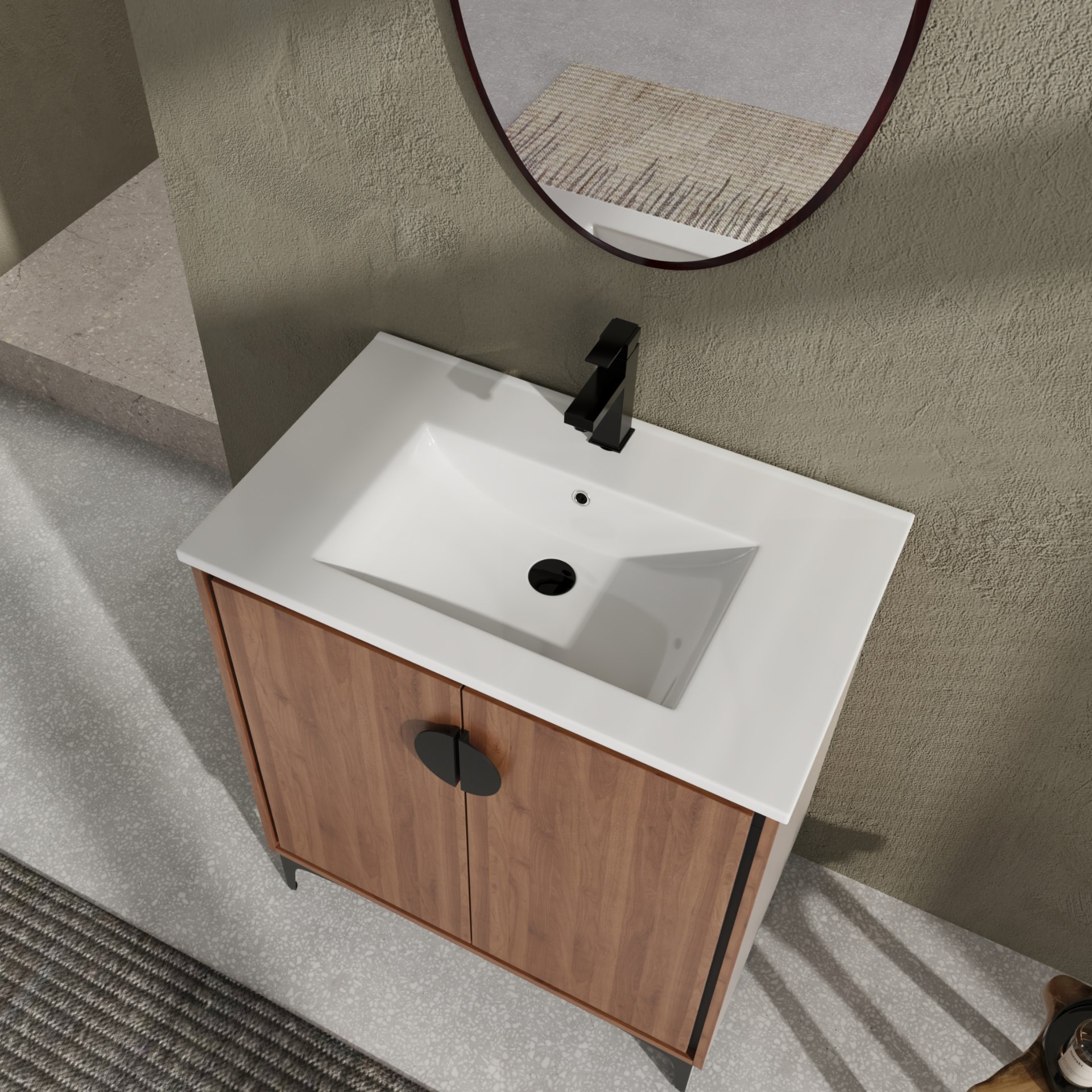 Bathroom Vanity Freestanding Cabinet With Sink - Brown - Image 4
