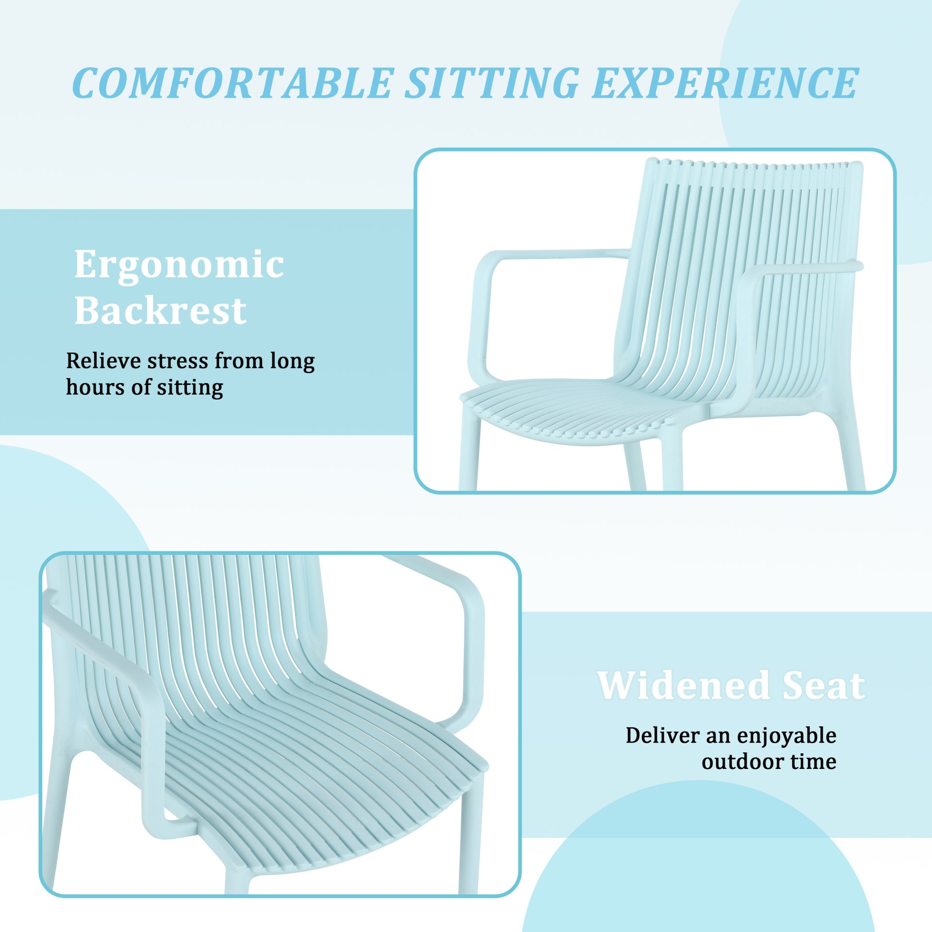 4 Piece Stackable Single Chairs With Vertical Stripe Design For All Weather - Light Blue - Image 11
