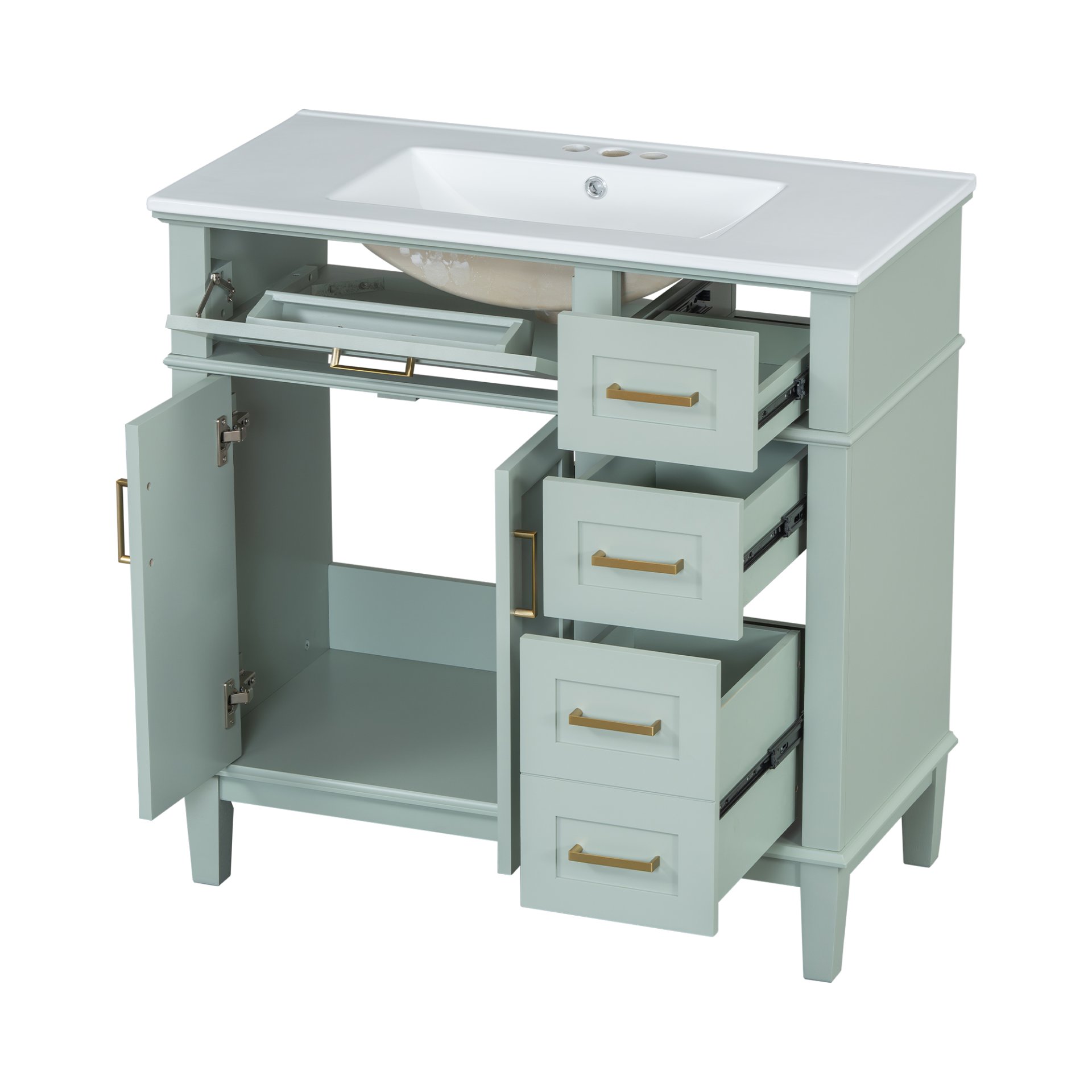 36" Bathroom Vanity With Sink, Soft Close Doors, And Storage Drawers - Green - Image 15