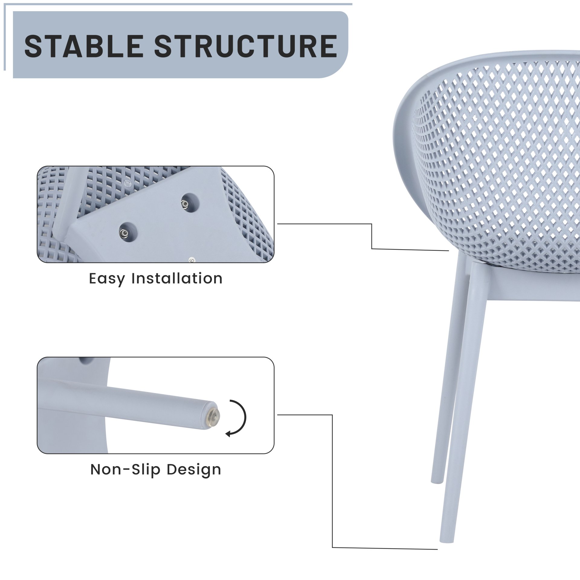 2 Piece Durable Single Chair With Mesh Hollow Out Design - Light Gray - Image 10