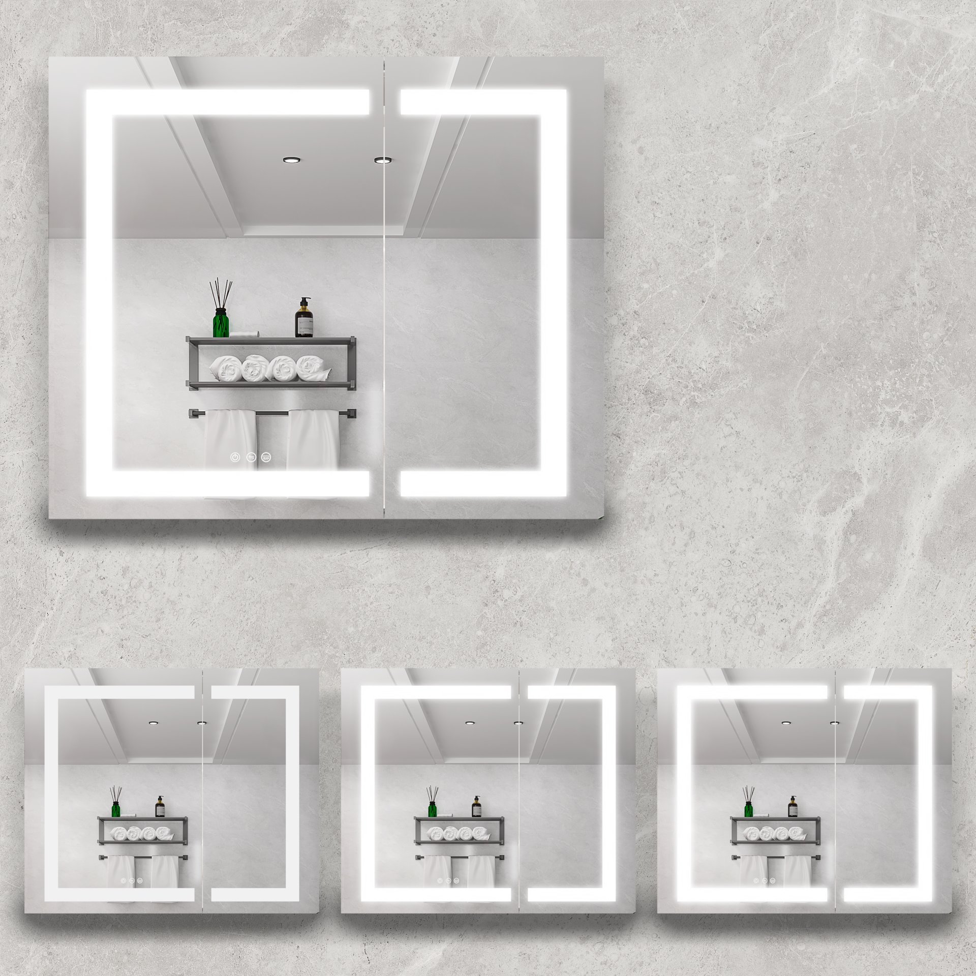 36" X 30" Medicine Cabinet With LED Vanity Mirror, Anti-Fog Recessed Or Surface Mount Bathroom Double Door Large Storage 3000K~6000K Bright Lighted Aluminum Storage Cabinet With Touch Switch - Silver - Image 6