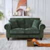 2 Seater Sofa With Rolled Arms, Tufted, Legs, Nailhead Trim - Green - Image 2