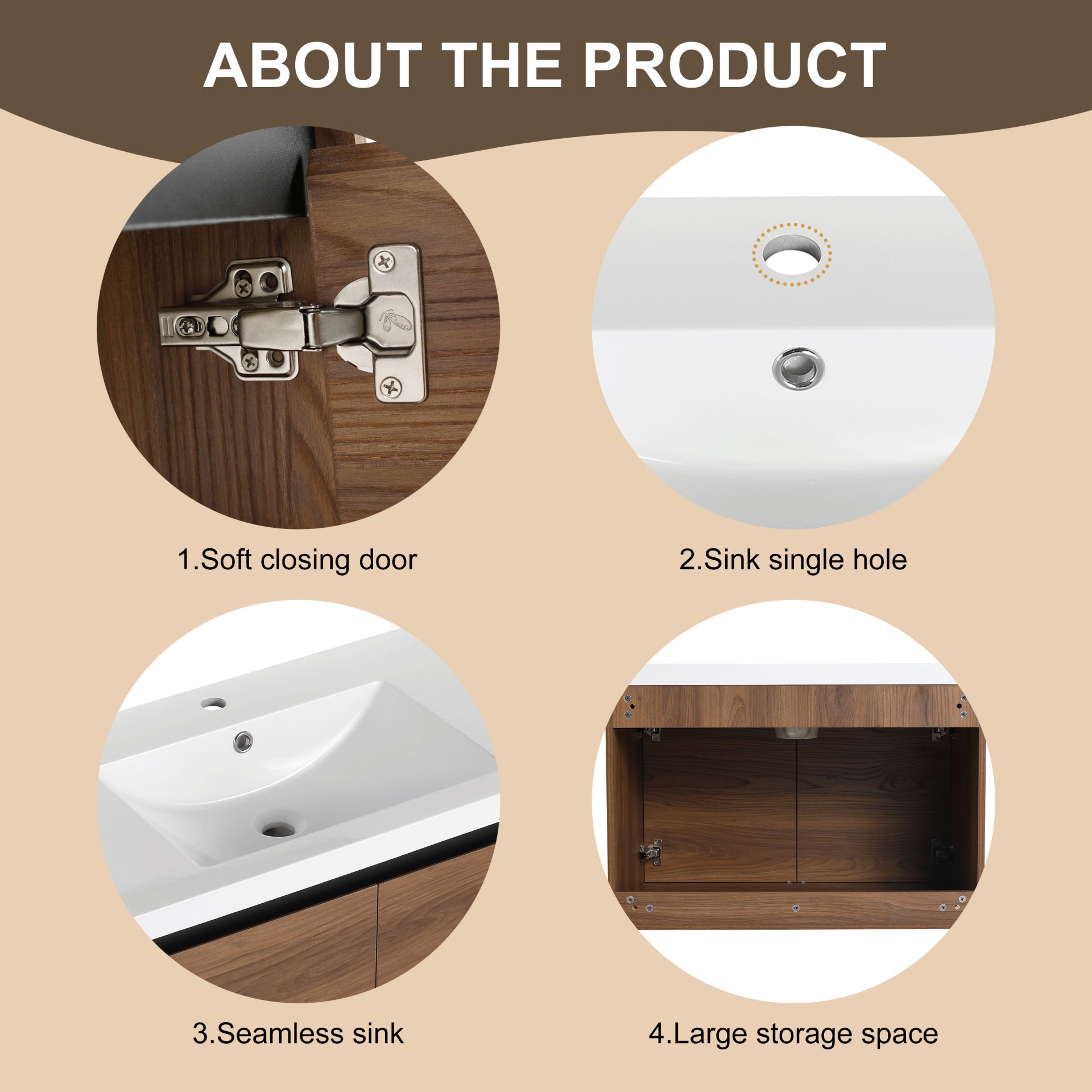 Bathroom Vanity With Resin Countertop Sink - Brown - Image 9