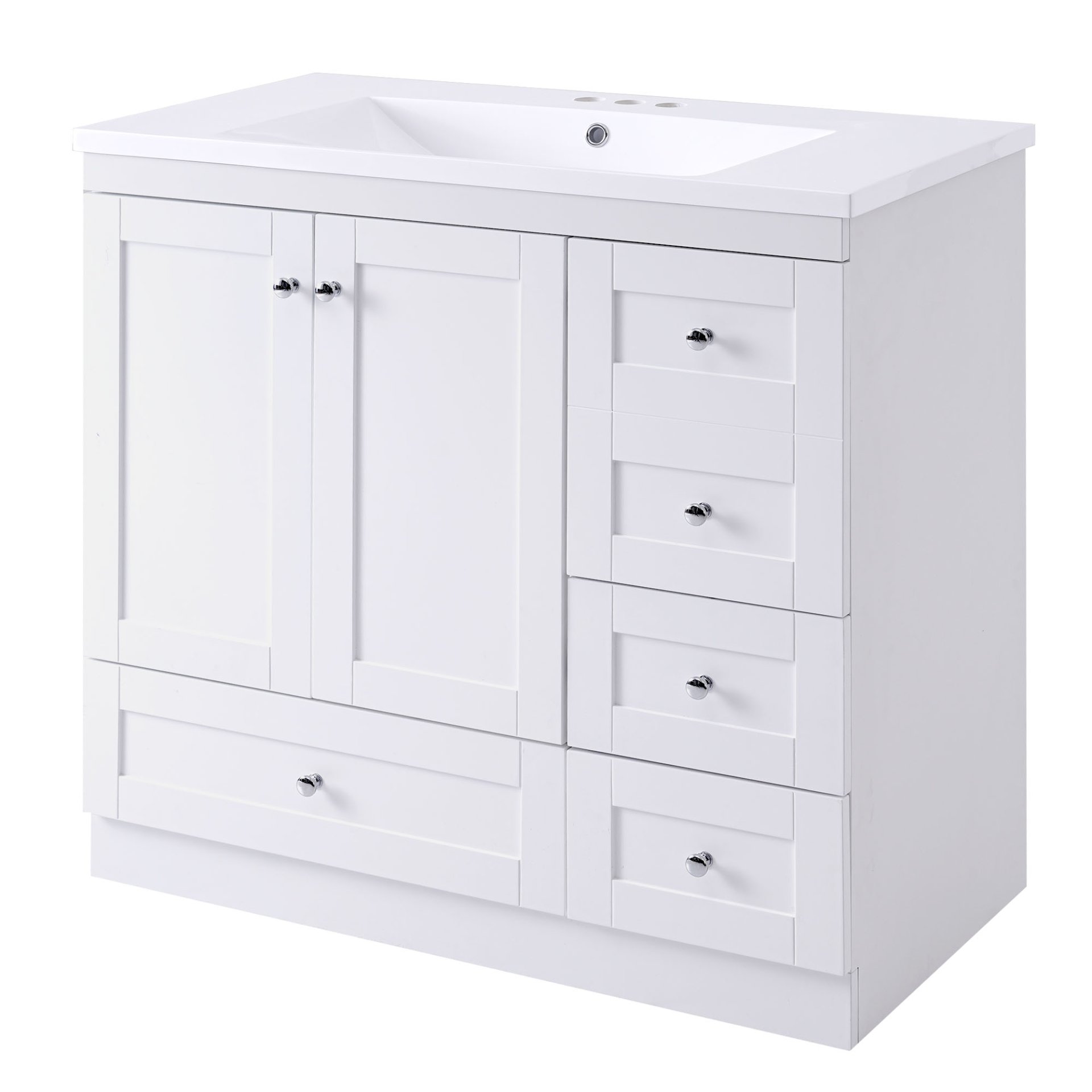 Shaker Style Free Standing Bathroom Vanity Cabinet With Sink, 4 Soft Close Drawers And 2 Soft Close Doors - White - Image 13