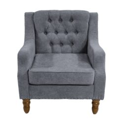 Accent Chair, Living Room Chair, Footrest Chair Set With Vintage Brass Studs, Button Tufted Upholstered Armchair For Living Room, Comfy Reading Chair For Bedroom, Reception Room - Gray
