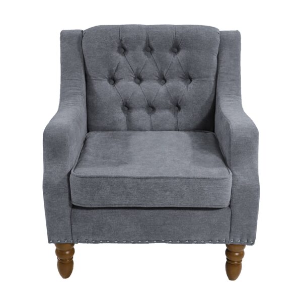 Accent Chair, Living Room Chair, Footrest Chair Set With Vintage Brass Studs, Button Tufted Upholstered Armchair For Living Room, Comfy Reading Chair For Bedroom, Reception Room - Gray