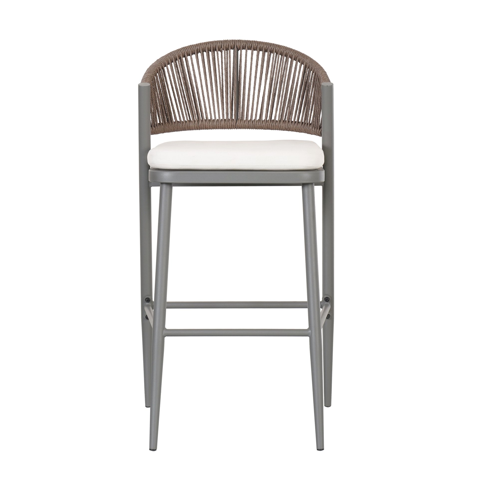 Outdoor Bar Height Metal Frame Counter Stools With Scallop Shaped Backrest & Water Resistant Cushions (Set of 2) - Matte Gray - Image 16