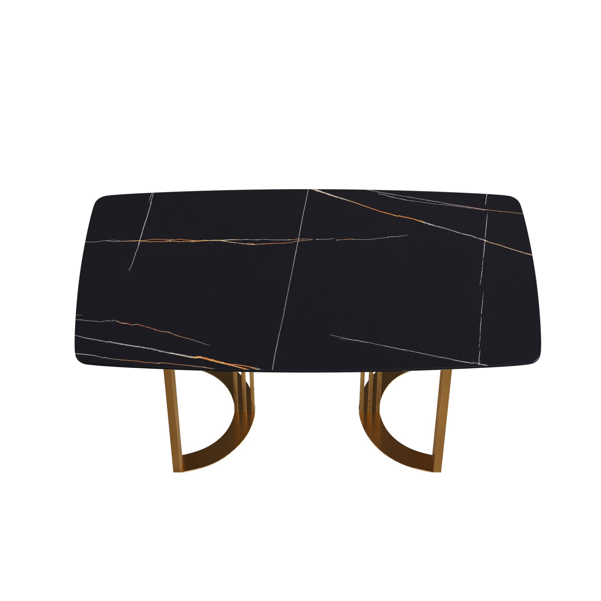 63" Modern Artificial Stone Curved Golden Metal Leg Dining Table, 6 People - Black / Gold - Image 6