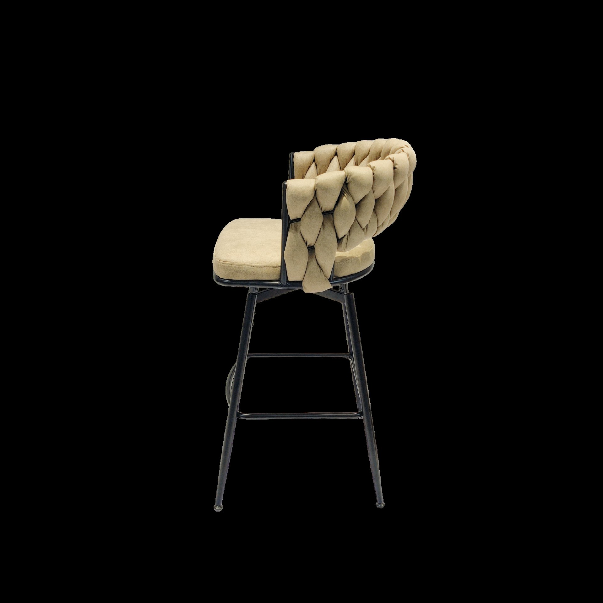 Technical Leather Woven Bar Stool (Set of 2), 360 Swivel Bar Stools With Back And Footrest - Light Brown - Image 8