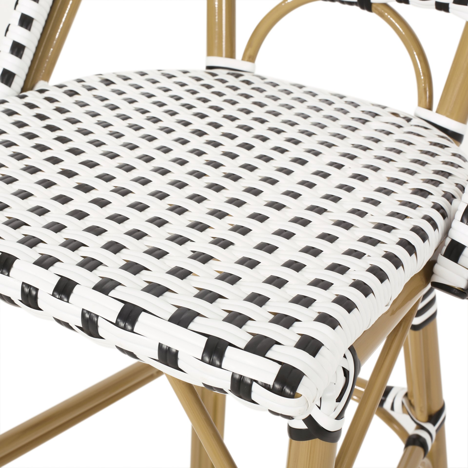 Outdoor Rattan French Barstool With Bamboo Aluminum Frame, Seat Height (Set of 2) - White / Black - Image 12