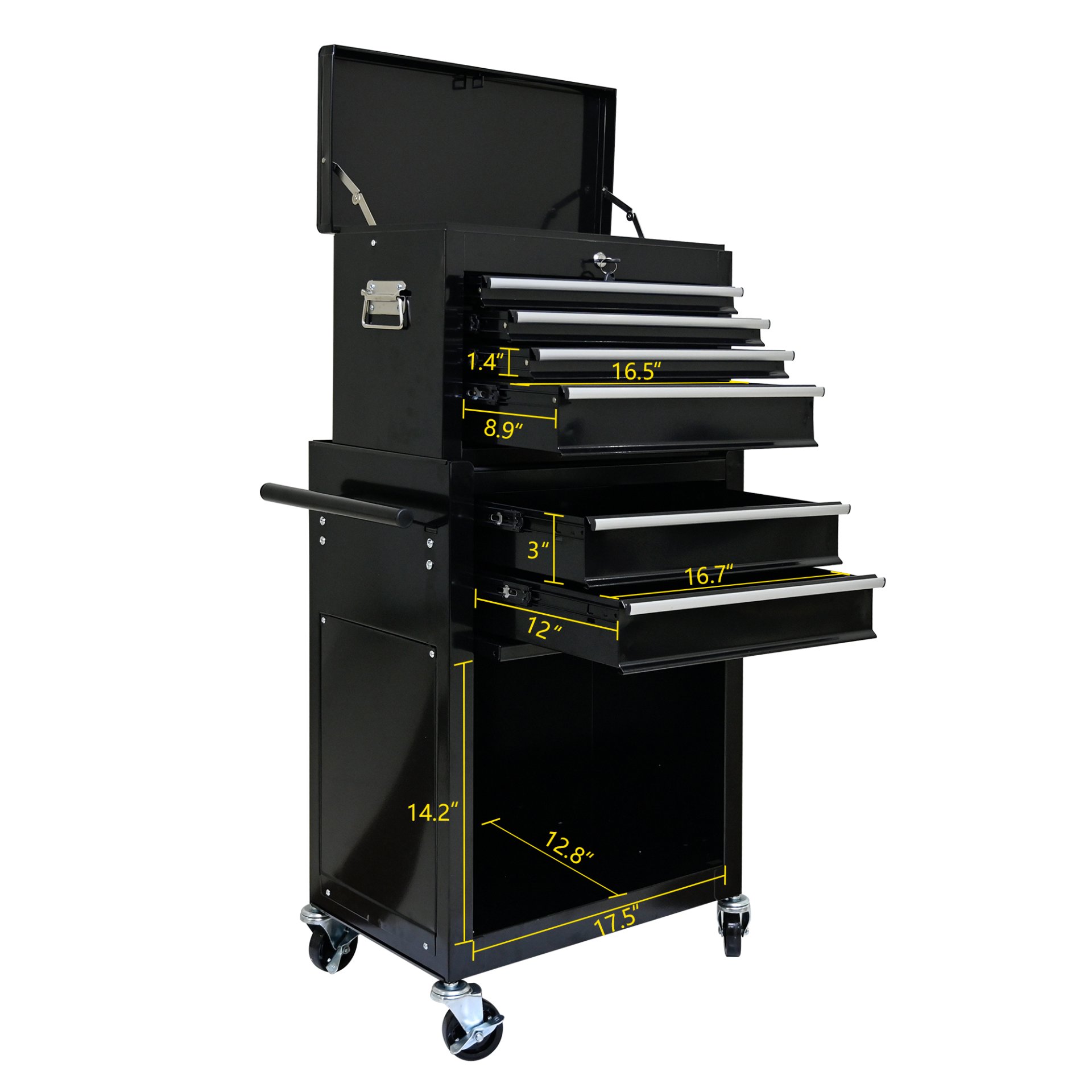 High Capacity Rolling Tool Chest With Wheels And Drawers, 6 Drawer Tool Storage Cabinet - Black - Image 10