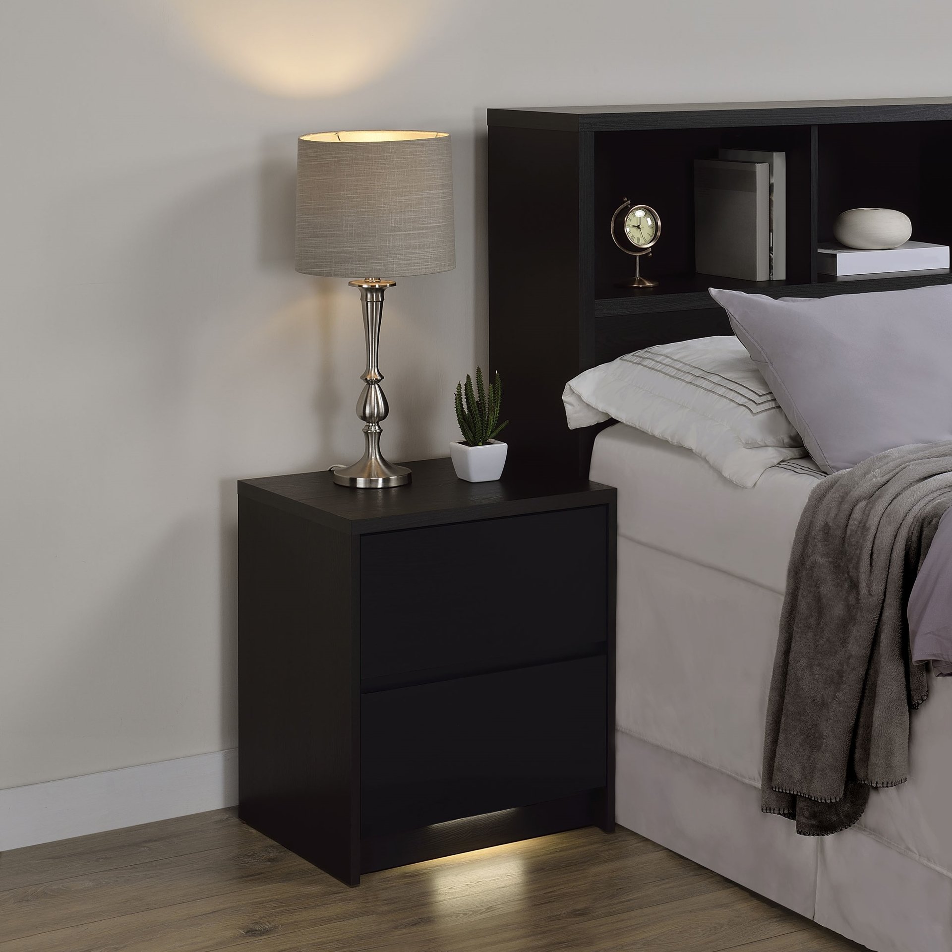 Nightstand Grain With Dual USB Ports And Motion Sensor LED Light - Black - Image 2