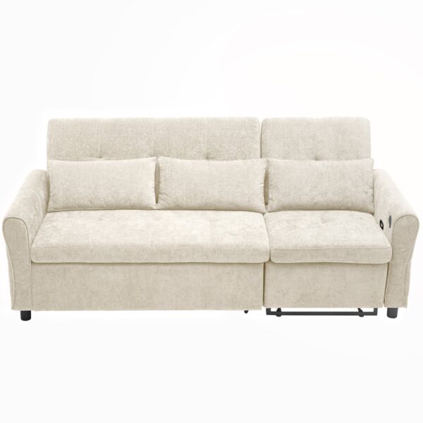 2 In 1, 3 Seater Sofa With Pull Out Bed And Reversible Recliner - Beige