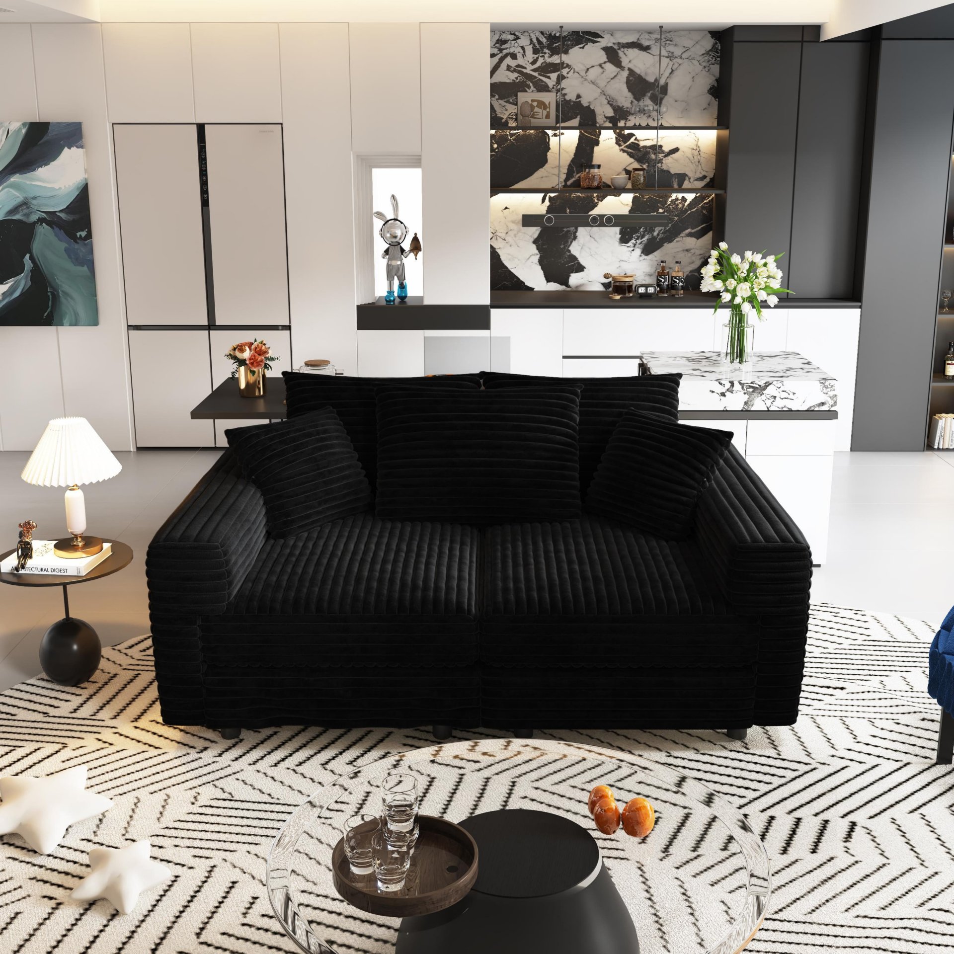 3 Seat Sofa, Convertible Deep Seat Sofa Lounge Chair For Living Room - Black - Image 11