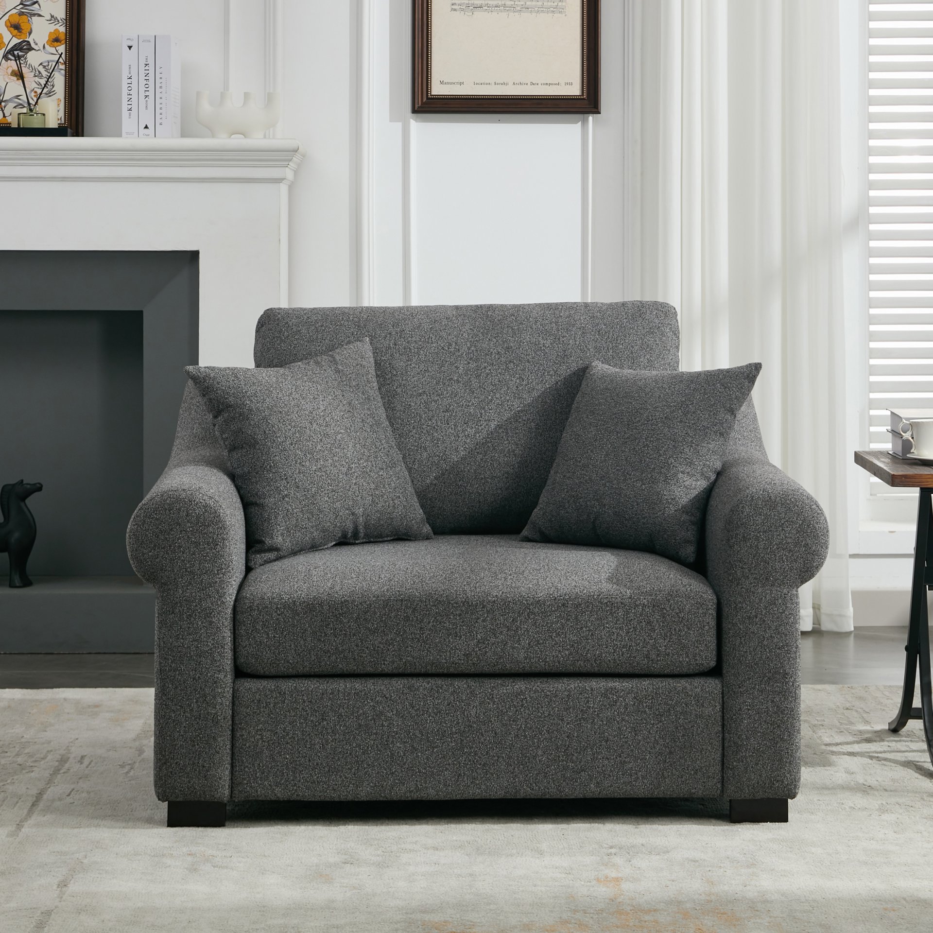 Modern Chenille Oversized Armchair, Chair And A Half, Single Sofa For Bedroom, Living Room, Wide - Gray - Image 4