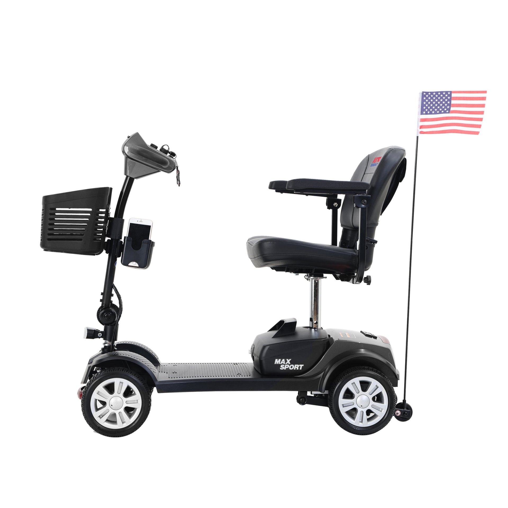 Max Sport - 4 Wheels Outdoor Compact Mobility Scooter With 2 In 1 Cup & Phone Holder - Gray - Image 3