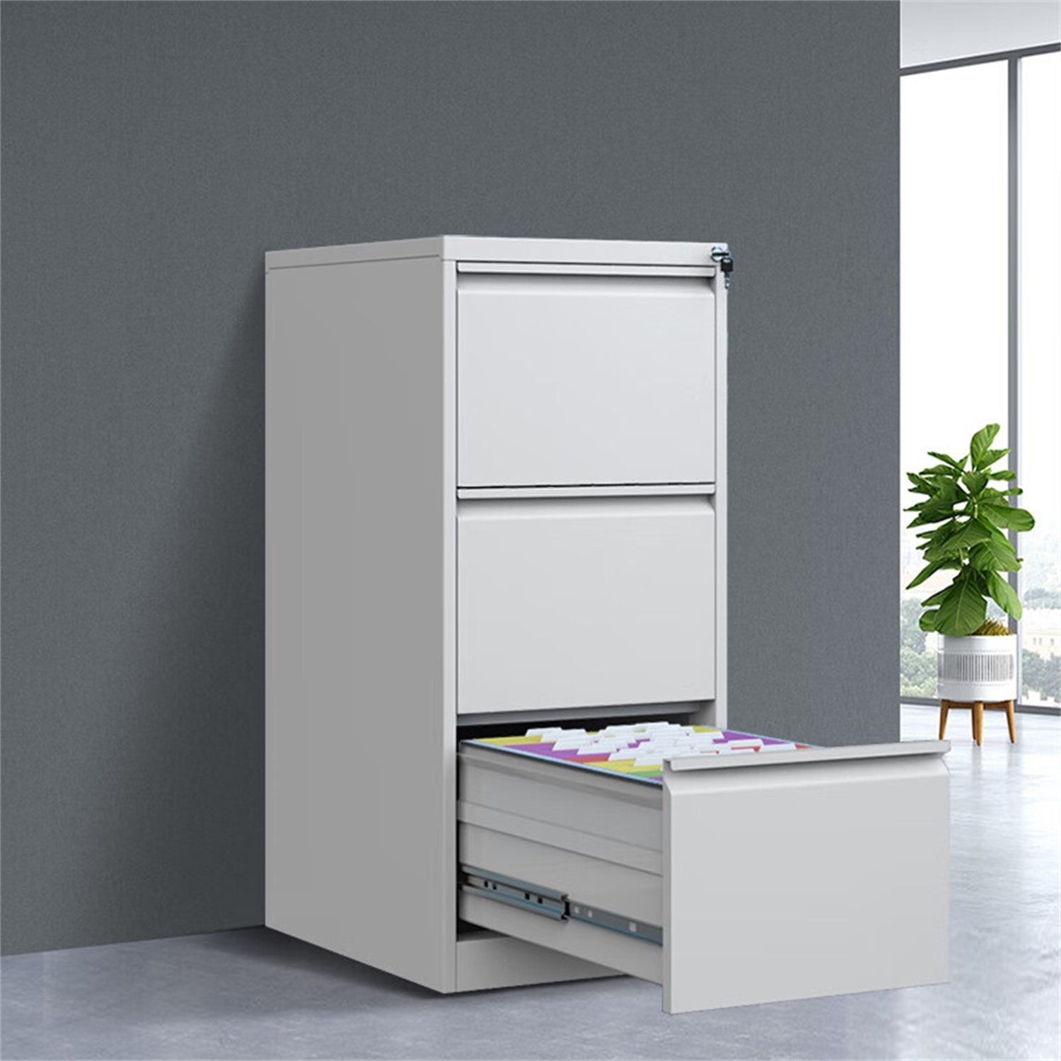 Steel Vertical File Cabinet With Lock 3 Drawer Metal Storage For A4 / Legal / Letter - White - Image 7