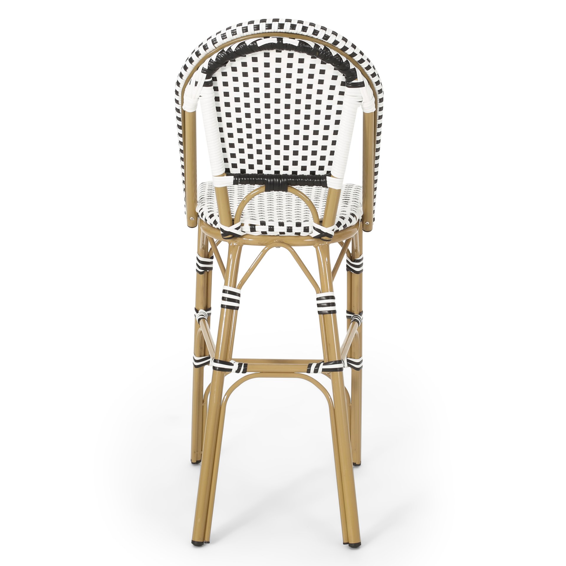 Outdoor Rattan French Barstool With Bamboo Aluminum Frame, Seat Height (Set of 2) - White / Black - Image 11