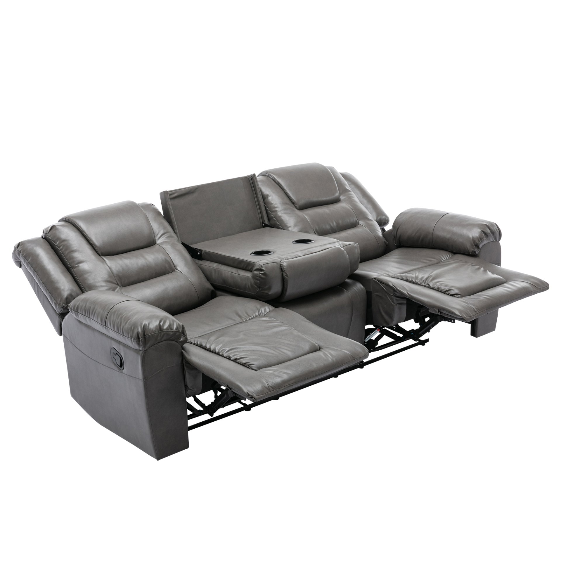 3 Seater Home Theater Recliner Manual Recliner Chair With Two Built-In Cup Holders For Living Room - Gray - Image 9