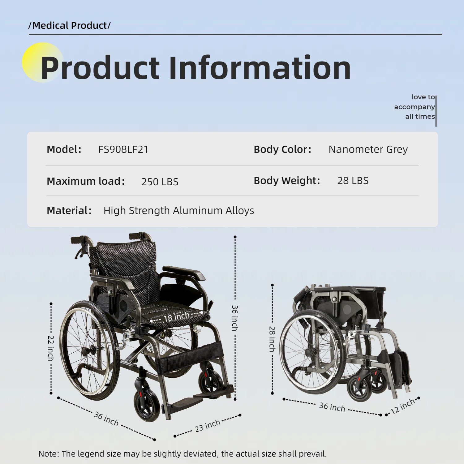 Premium Lightweight Foldable Transport Wheelchair Square Tube Design With Double Brakes Adjustable Handrail & Breathable Seat Ideal For Disabled & Post Surgery Recovery - Black / Gray - Image 11