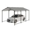 Metal Carport 10 5Ft Heavy Duty With Galvanized Steel Roof Metal Garage Canopy With Galvanized Steel Roof & Frame Car Tent Outdoor Storage Shed - Gray - Image 5