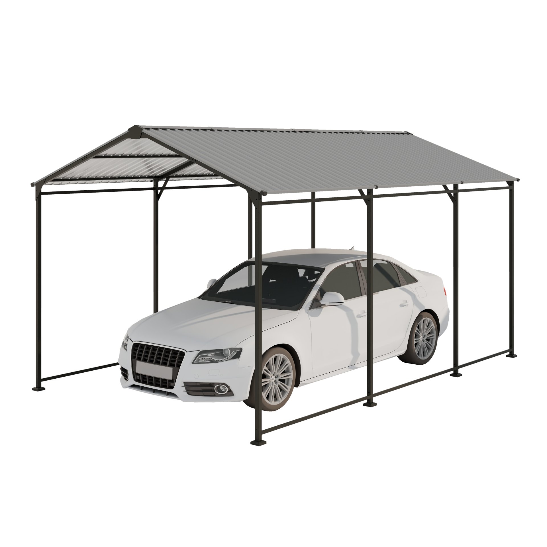 Metal Carport 10 5Ft Heavy Duty With Galvanized Steel Roof Metal Garage Canopy With Galvanized Steel Roof & Frame Car Tent Outdoor Storage Shed - Gray - Image 5