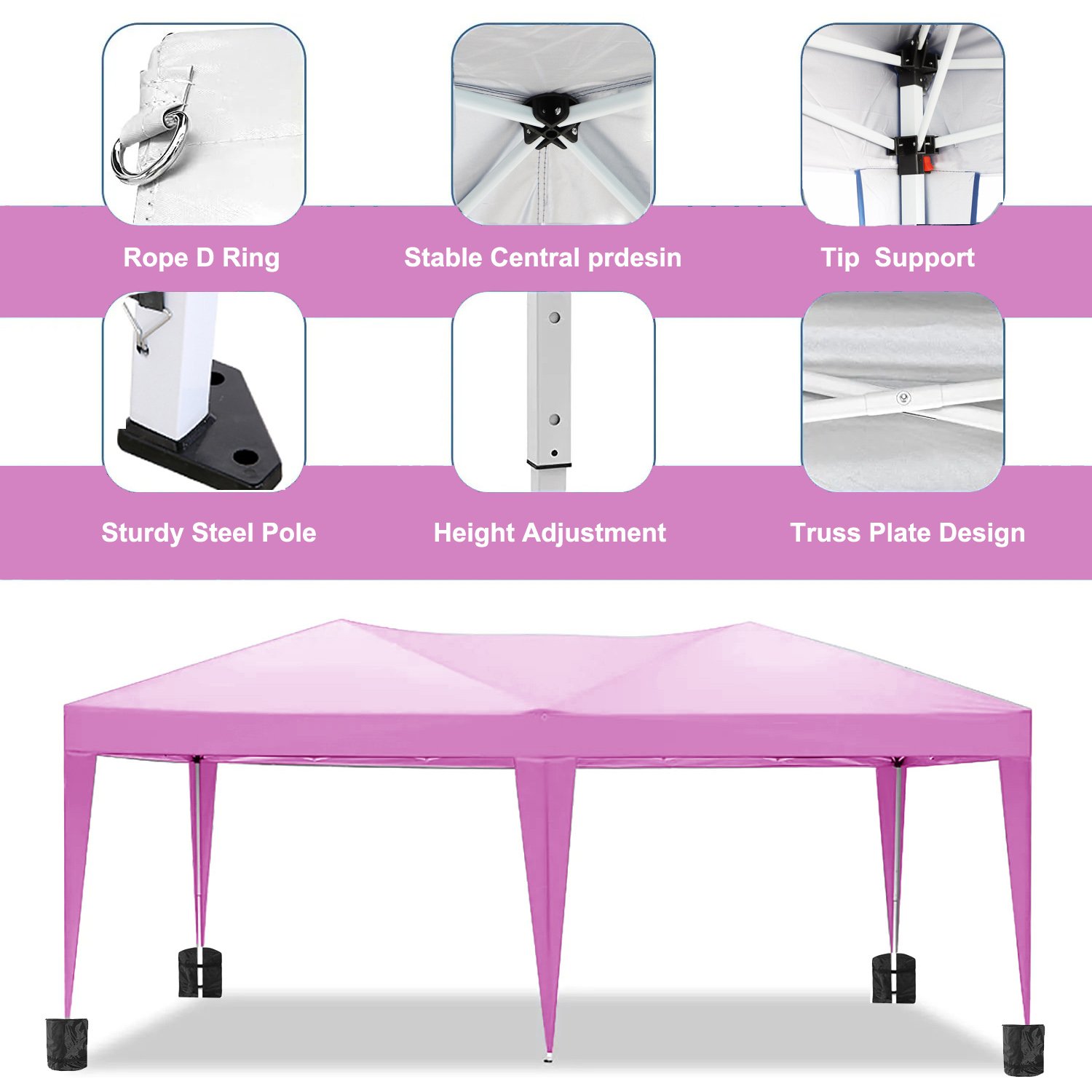 10'X20' Ez Pop Up Canopy Outdoor Portable Party Folding Tent With 6 Removable Sidewalls + Carry Bag + 4 Pieces Weight Bag - Pink - Image 5