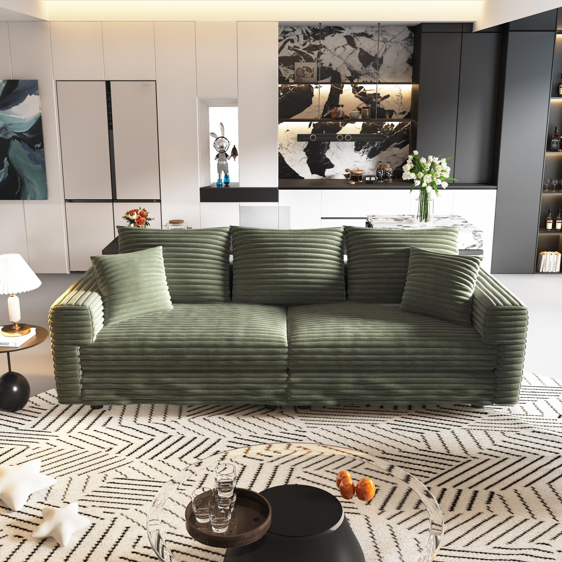 3 Seat Sofa, Convertible Deep Seat Sofa Lounge Chair For Living Room - Green - Image 7