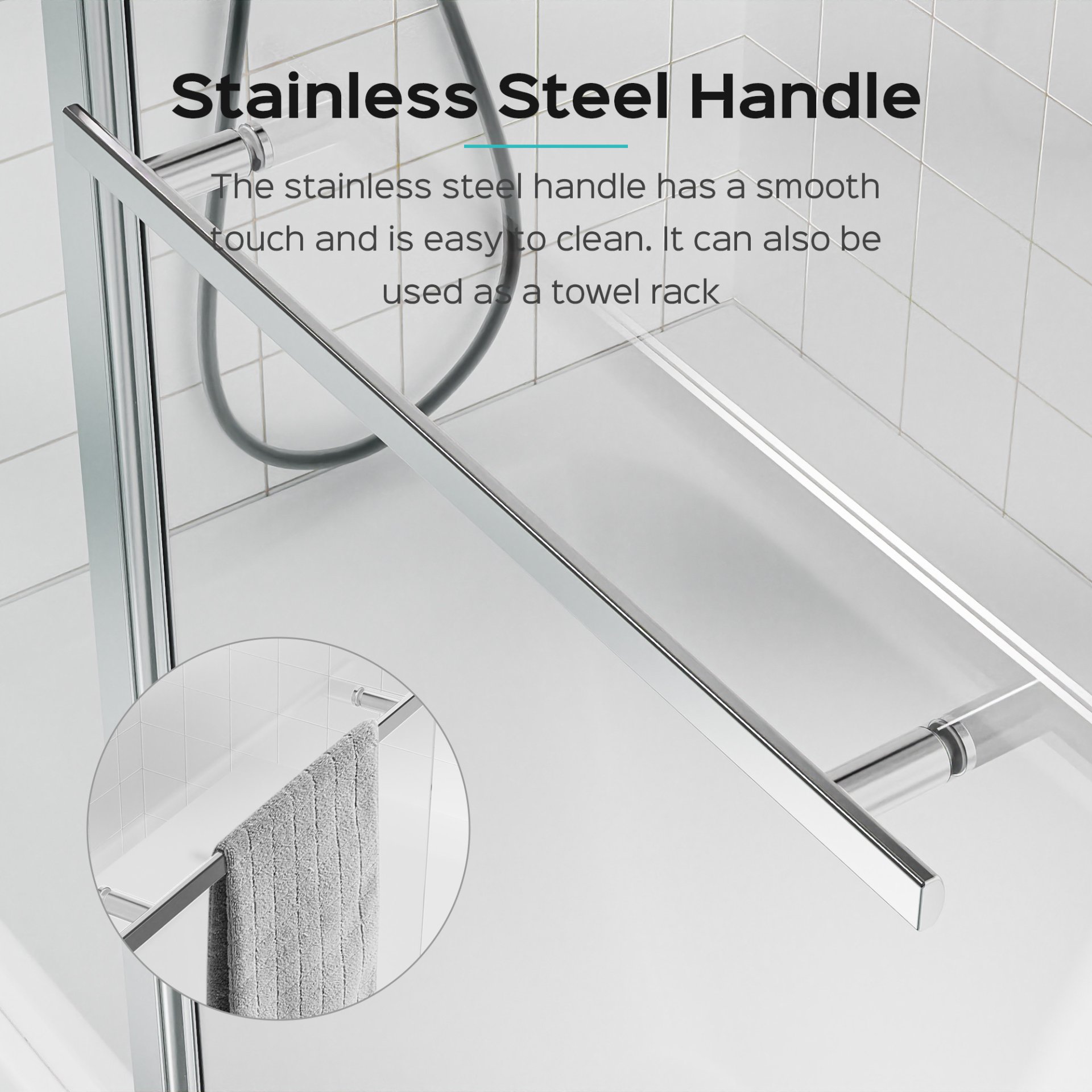 Frameless Folding Shower Doors For Bathtub With Pivot Tub Glass Door - Chrome - Image 6