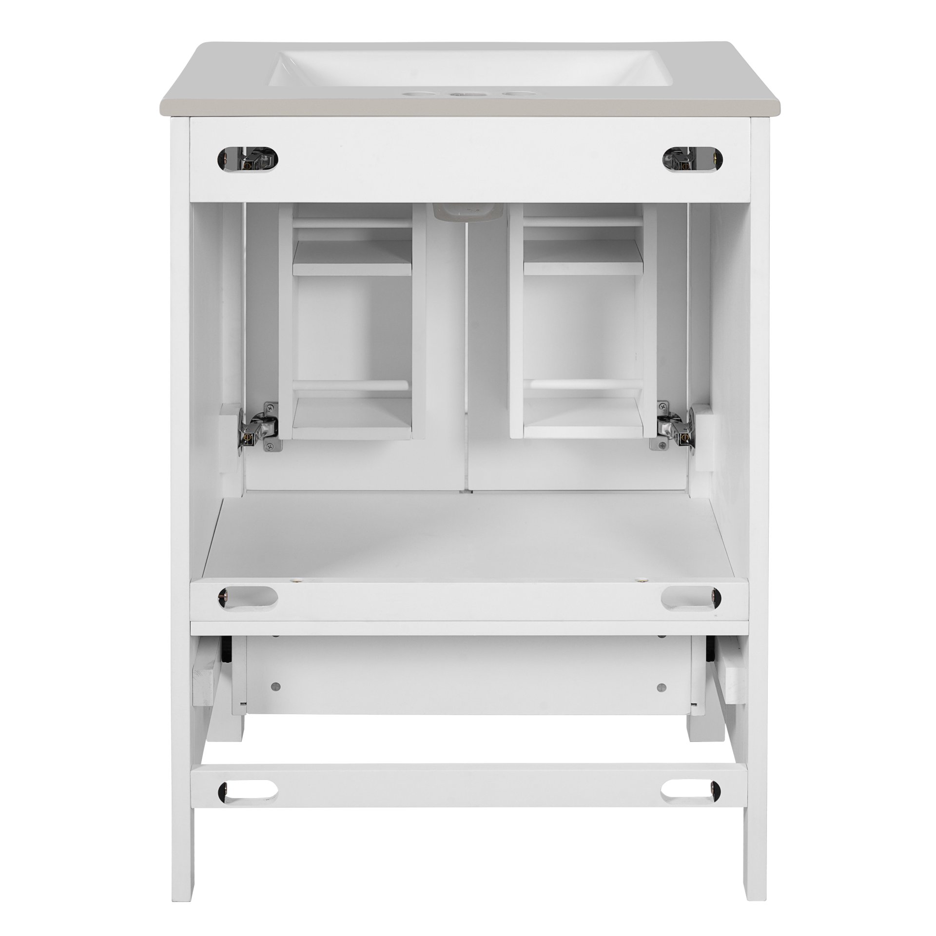 Bathroom Vanity With Integrated Undermount Sinks, Soft Close Doors, Divided Drawer, And Double Layer Shelf - White - Image 15