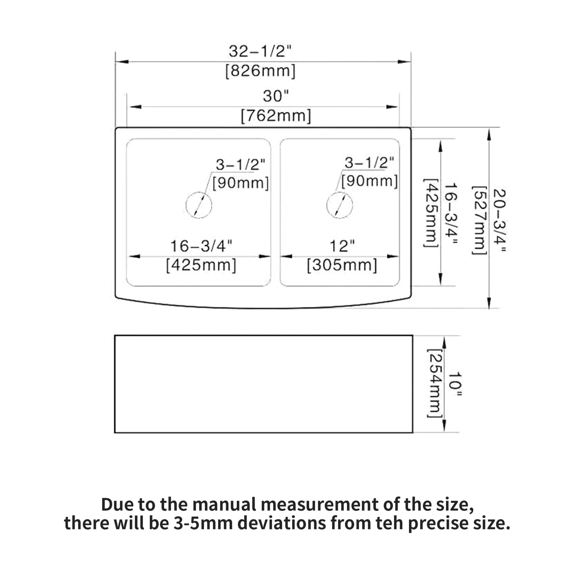 Sink 33" Double Bowl 60 / 40 Kitchen Sink With Deep Basin And Grids - White - Image 3